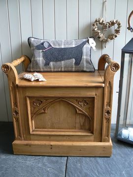 Picture of Reclaimed Pine Carved Gothic Stool 