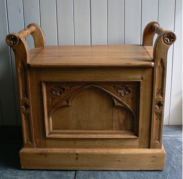 Picture of Reclaimed Pine Carved Gothic Stool 